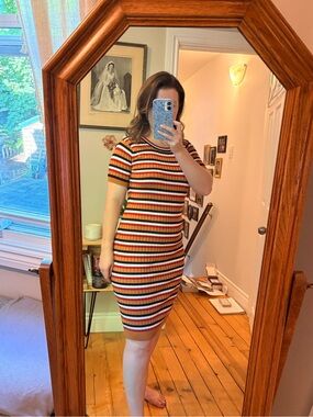 Pink Rose Multicolor Striped Midi Bodycon Dress